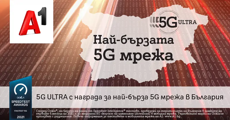 A1 има най-бързата 5G мрежа в България според Ookla